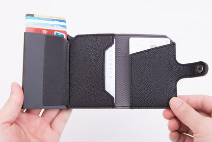 Walvefa FS310 Mens Wallet Card Holder, Pop Up Aluminum Case, Leather, Smart, RFID Blocking, Slim, Minimalist