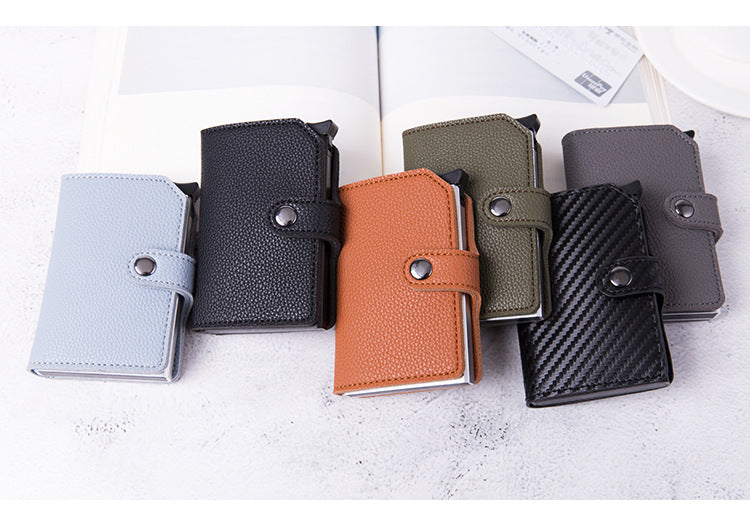 Walvefa FS310 Mens Wallet Card Holder, Pop Up Aluminum Case, Leather, Smart, RFID Blocking, Slim, Minimalist