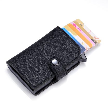 Walvefa FS310 Mens Wallet Card Holder, Pop Up Aluminum Case, Leather, Smart, RFID Blocking, Slim, Minimalist