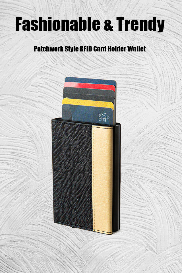 Walvefa FS303B Leather Slim Color-blocked RFID Wallet, Luxurious Card Holder & Minimalist Wallet with Money Clip