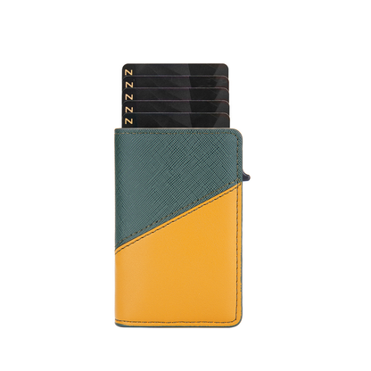 Walvefa FS303A Color-blocked RFID Wallet, Leather Slim Wallet with Money Clip