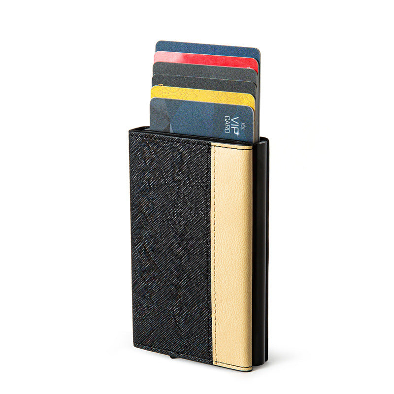 Walvefa FS303B Leather Slim Color-blocked RFID Wallet, Luxurious Card Holder & Minimalist Wallet with Money Clip