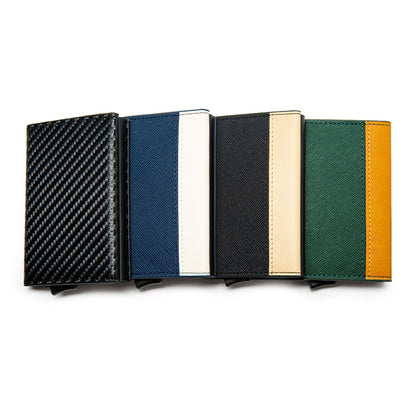 Walvefa FS303B Leather Slim Color-blocked RFID Wallet, Luxurious Card Holder & Minimalist Wallet with Money Clip