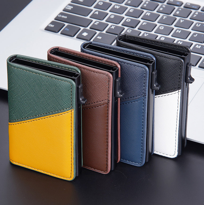 Walvefa FS303A Color-blocked RFID Wallet, Leather Slim Wallet with Money Clip