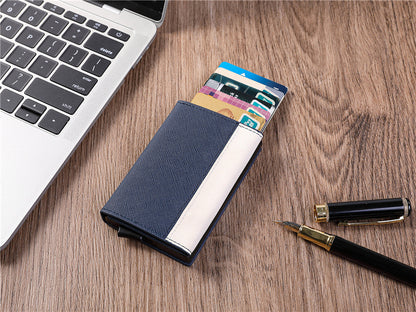 Walvefa FS303B Leather Slim Color-blocked RFID Wallet, Luxurious Card Holder & Minimalist Wallet with Money Clip