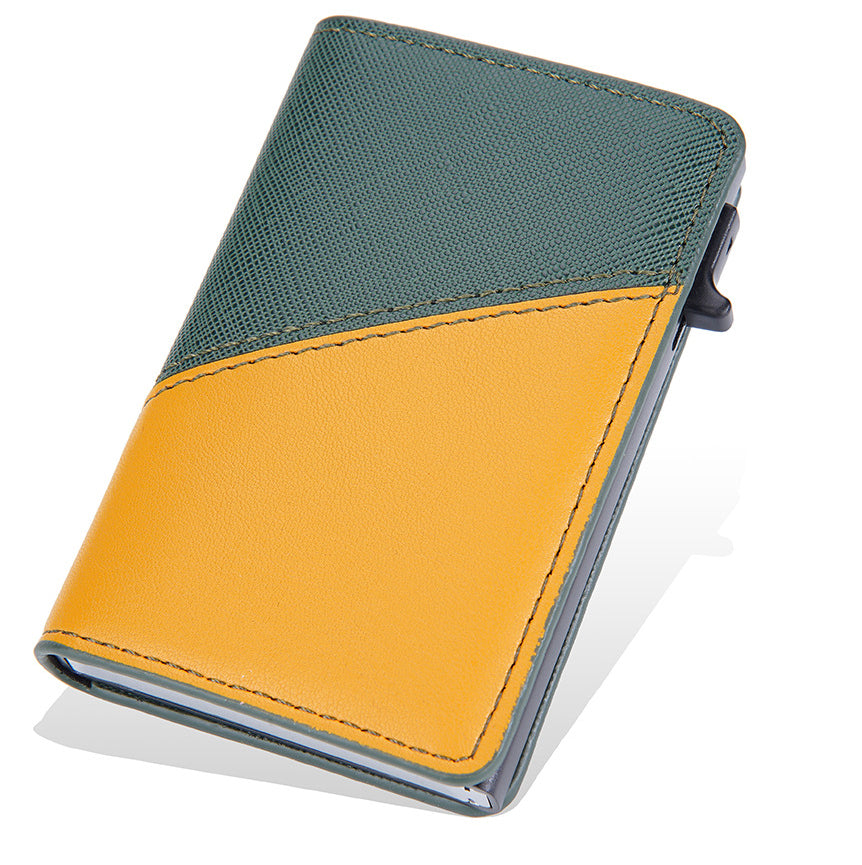 Walvefa FS303A Color-blocked RFID Wallet, Leather Slim Wallet with Money Clip