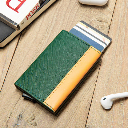 Walvefa FS303B Leather Slim Color-blocked RFID Wallet, Luxurious Card Holder & Minimalist Wallet with Money Clip