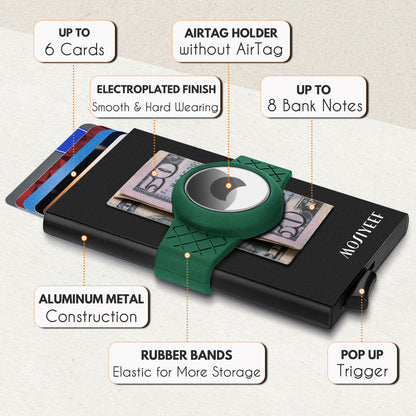 MOSIYEEF FS202 BlackGreen AirTag Wallet Mens Wallet Slim, Apple Wallet With AirTag Holder and Money Band
