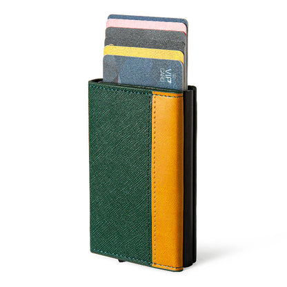 Walvefa FS303B Leather Slim Color-blocked RFID Wallet, Luxurious Card Holder & Minimalist Wallet with Money Clip