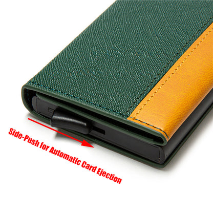 Walvefa FS303B Leather Slim Color-blocked RFID Wallet, Luxurious Card Holder & Minimalist Wallet with Money Clip