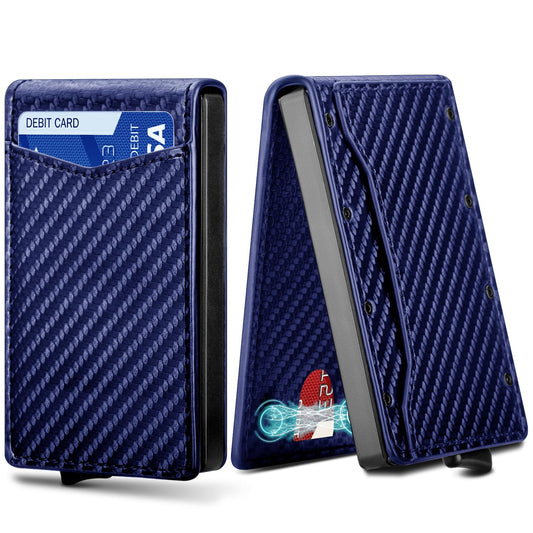 Walvefa FS200 Blue Pop Up Stealth Wallet for Men, RFID Blocking Card Wallet for Men with Money Clip