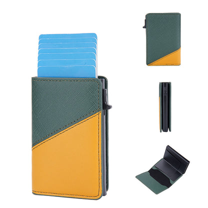 Walvefa FS303A Color-blocked RFID Wallet, Leather Slim Wallet with Money Clip