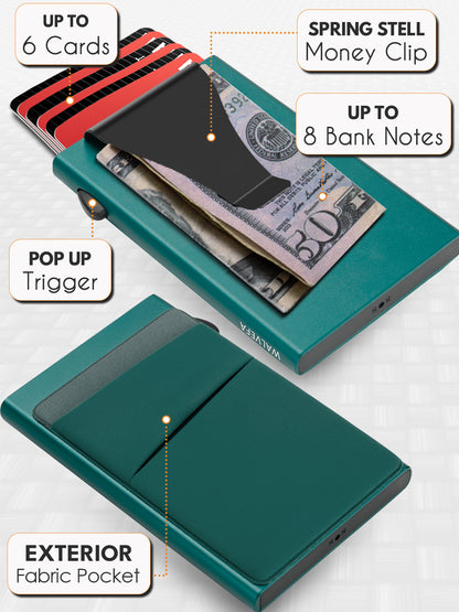 Rfid card holder with money clip, minimalist wallet for men with pocket for coins